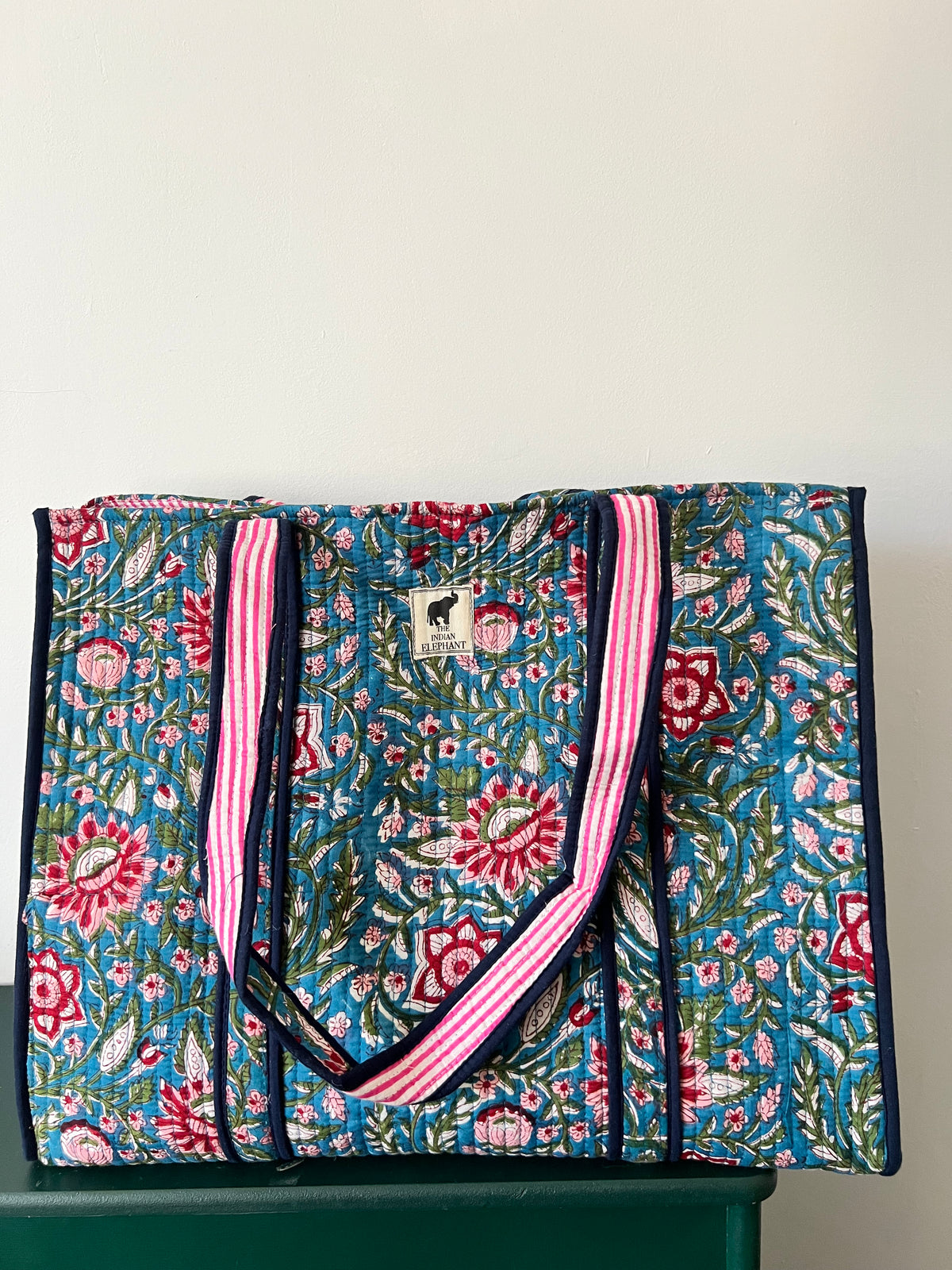 TEAL FLORAL REVERSIBLE TOTE BAG