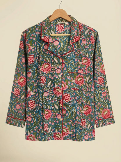 TEAL FLORAL COTTON PJ SET