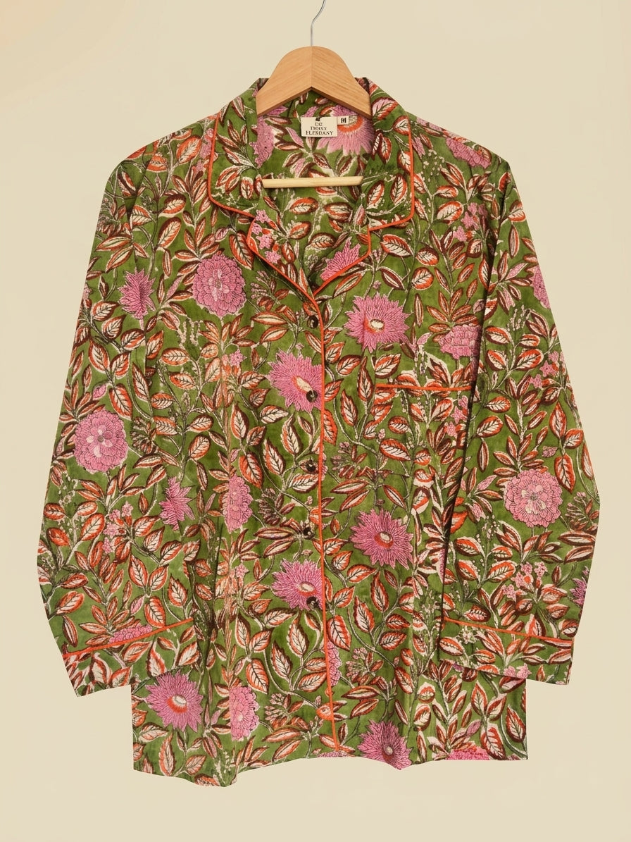 BOTANICAL GREEN COTTON PJ SET