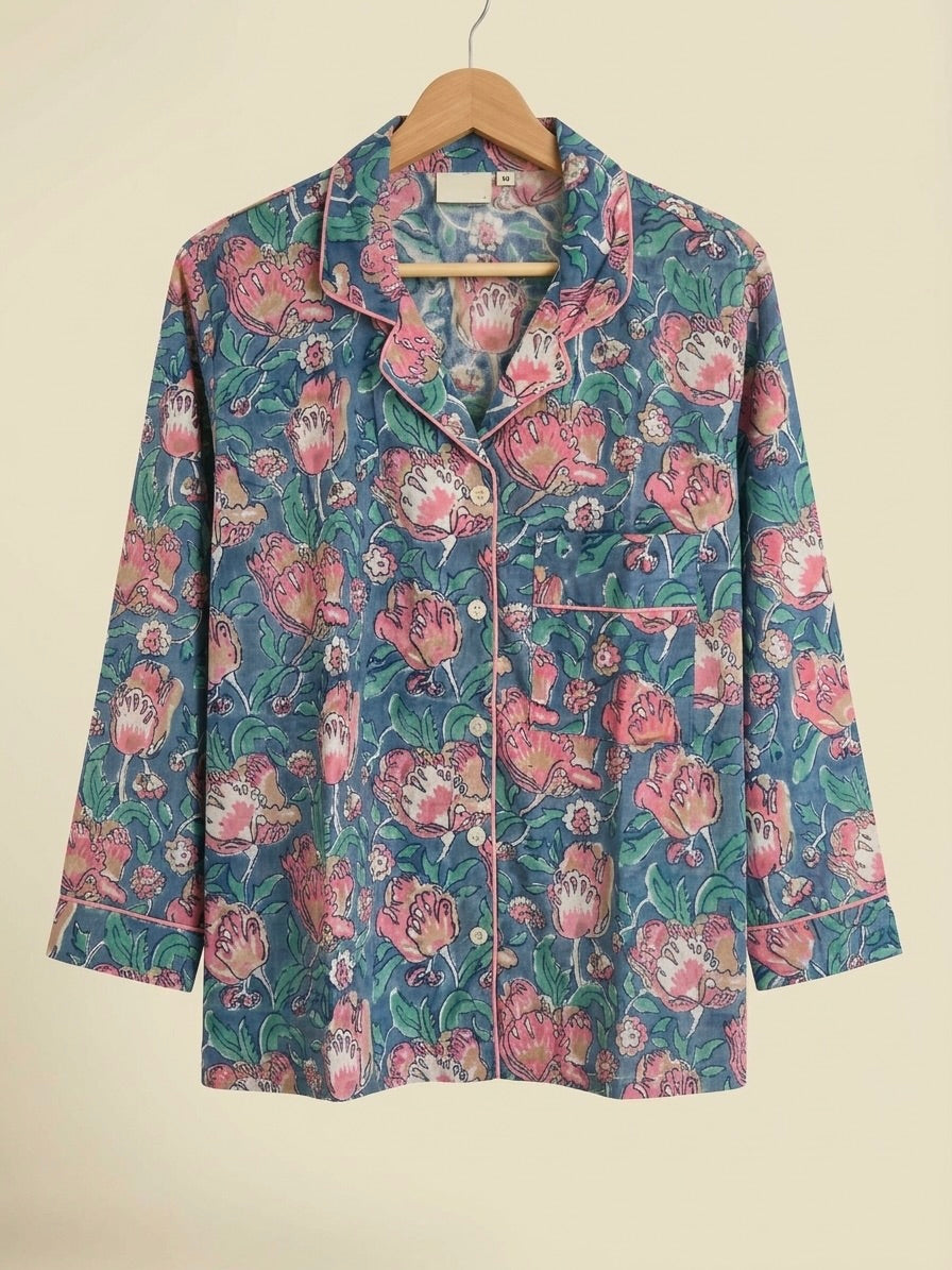 BLUE FLORAL COTTON PJ SET