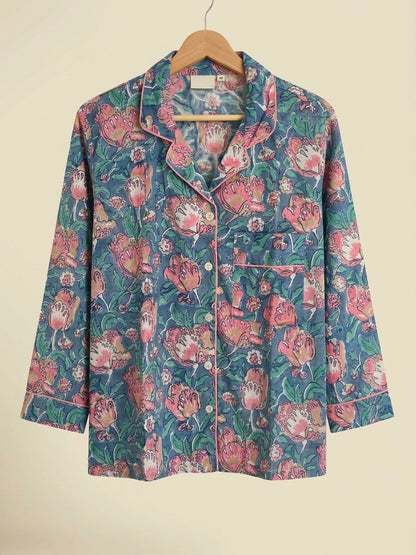 BLUE FLORAL COTTON PJ SET