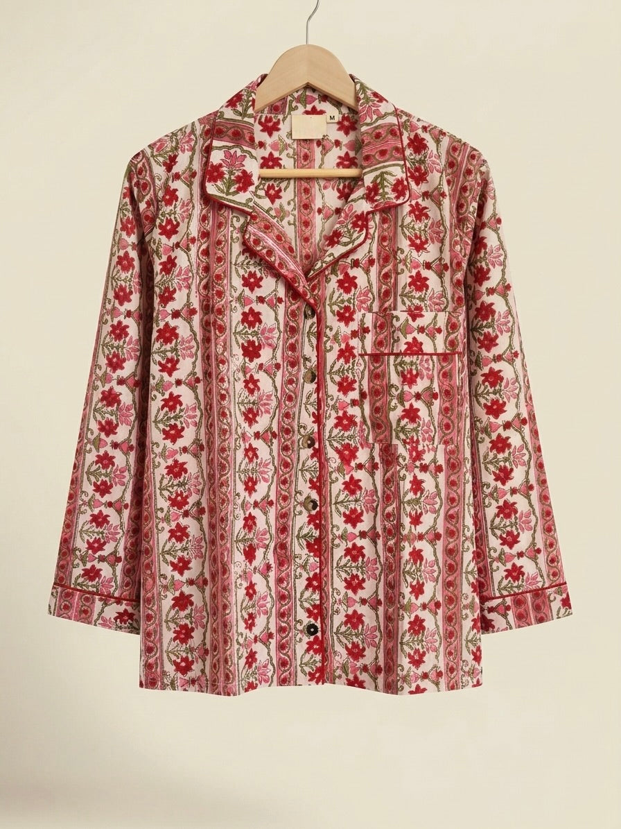 RED FLORAL COTTON PJ SET