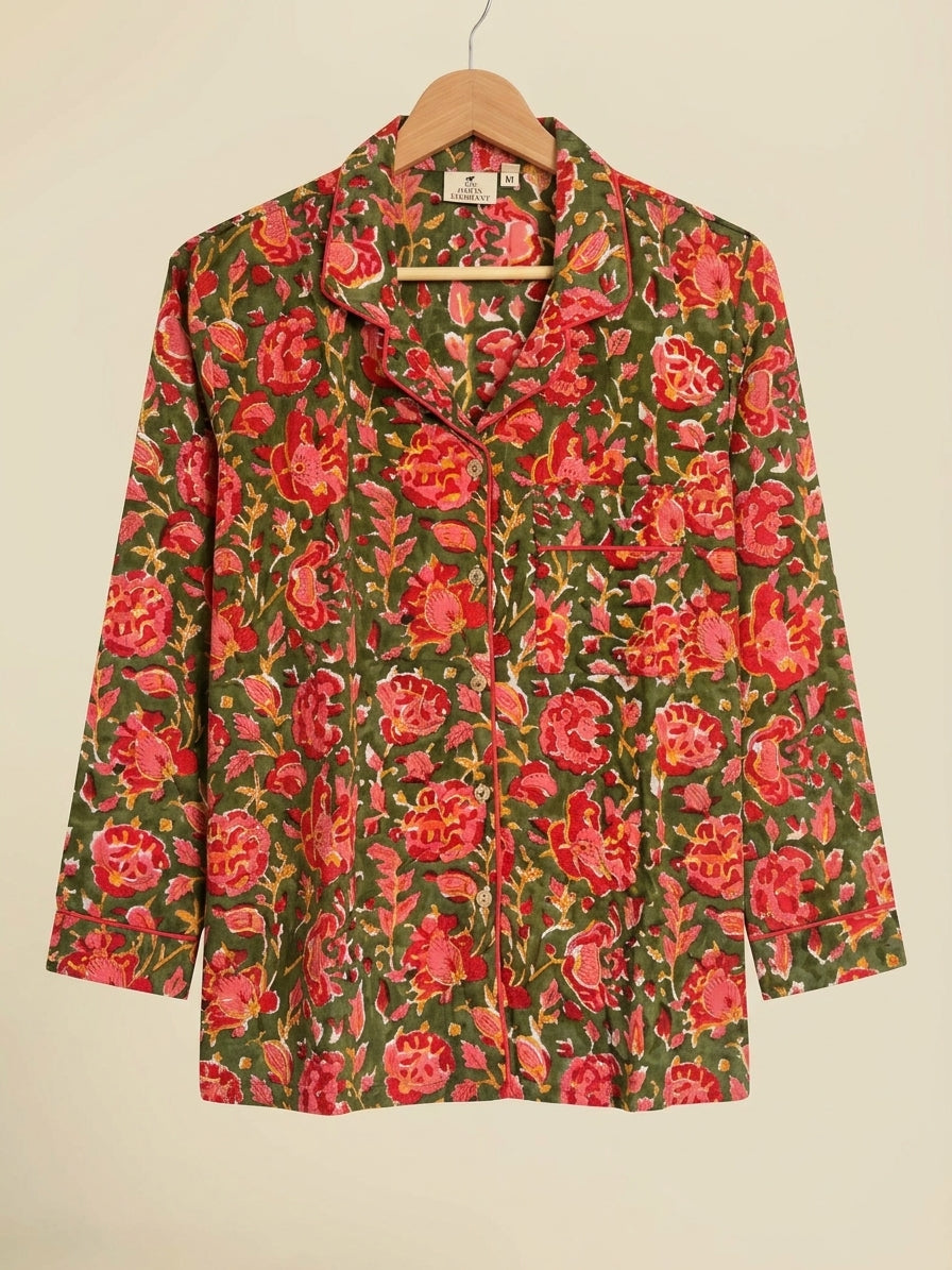 BOTANICAL GREEN COTTON PJ SET