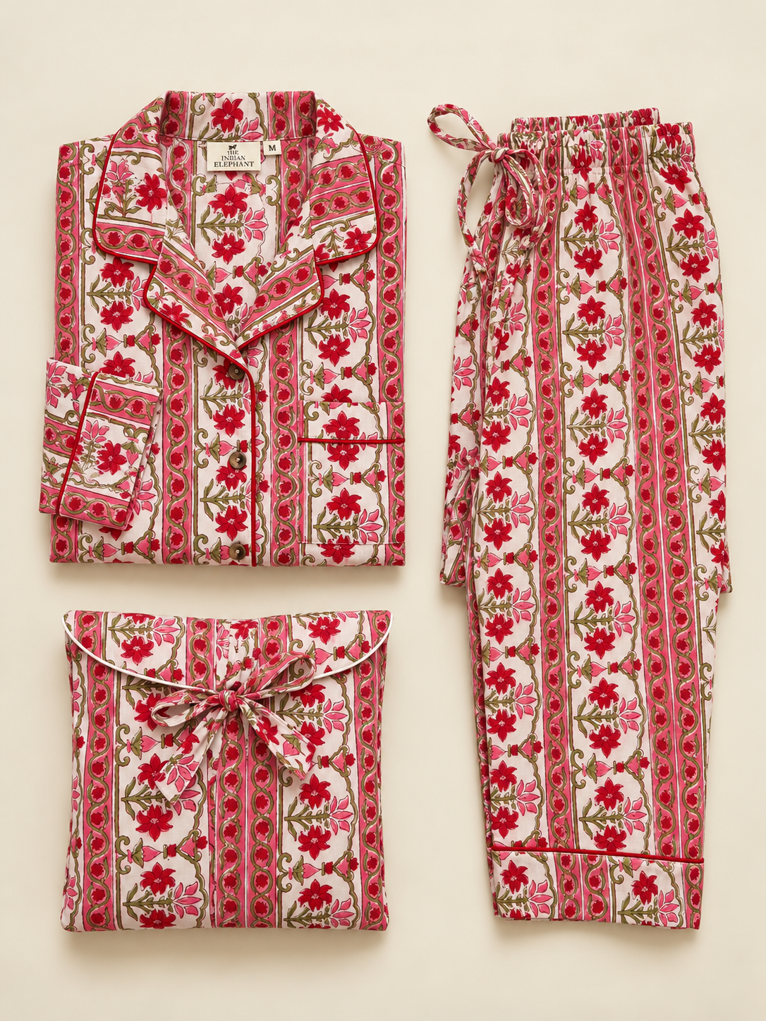RED FLORAL COTTON PJ SET