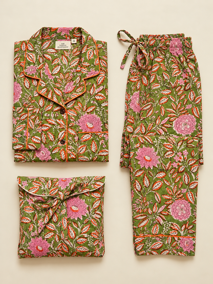 BOTANICAL GREEN COTTON PJ SET