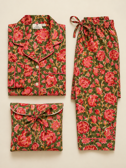 BOTANICAL GREEN COTTON PJ SET
