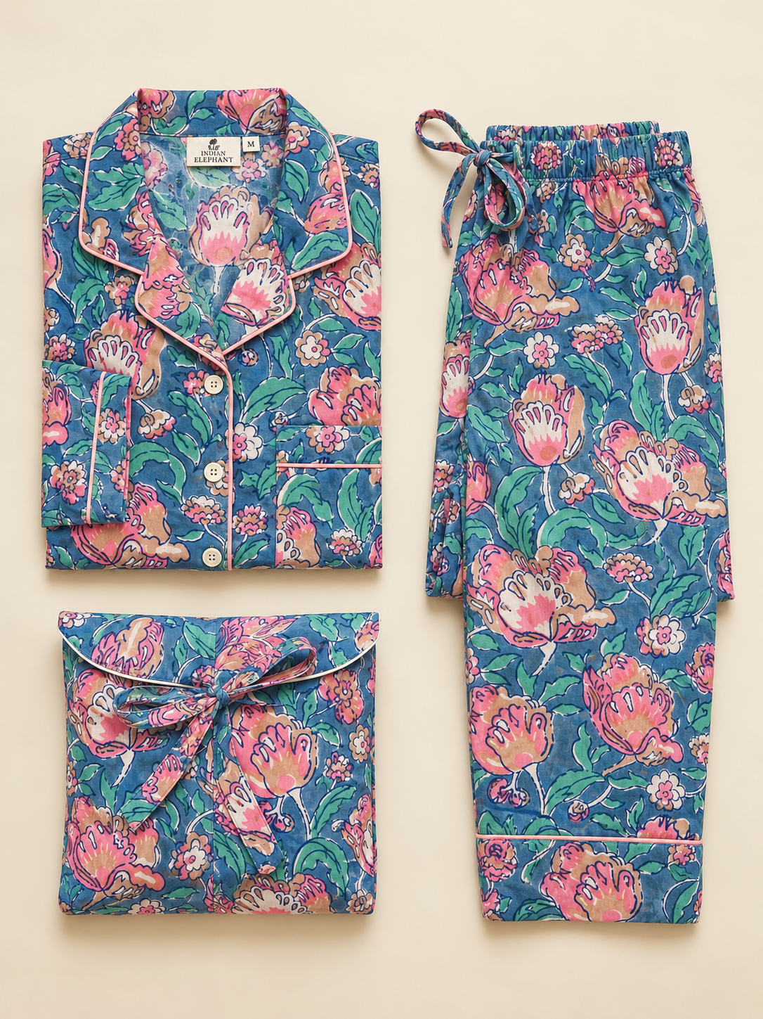 BLUE FLORAL COTTON PJ SET