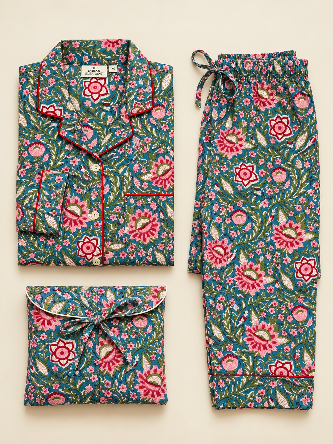TEAL FLORAL COTTON PJ SET